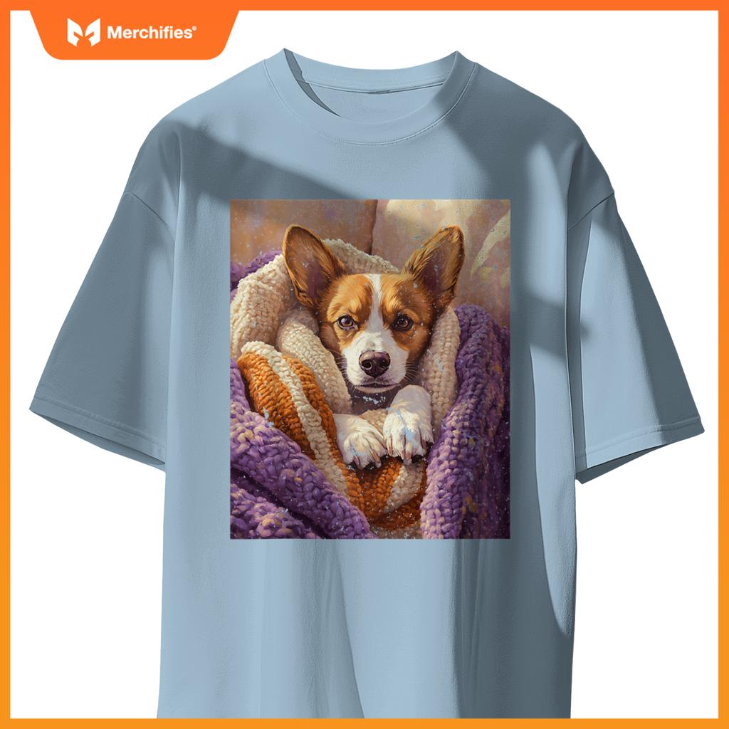 Cozy Dog Wrapped in Blanket Art for Pet Lovers T-Shirt
