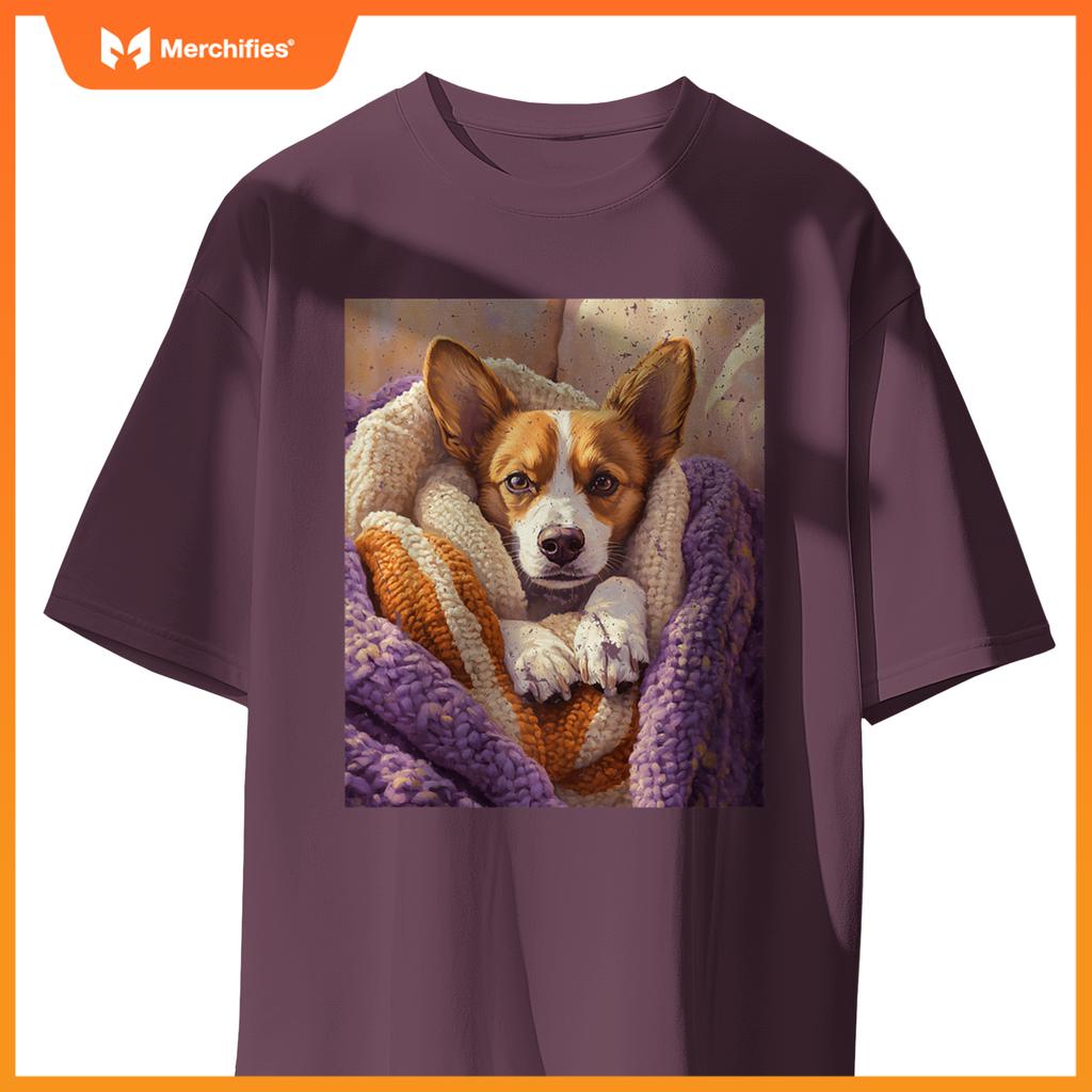 Cozy Dog Wrapped in Blanket Art for Pet Lovers T-Shirt