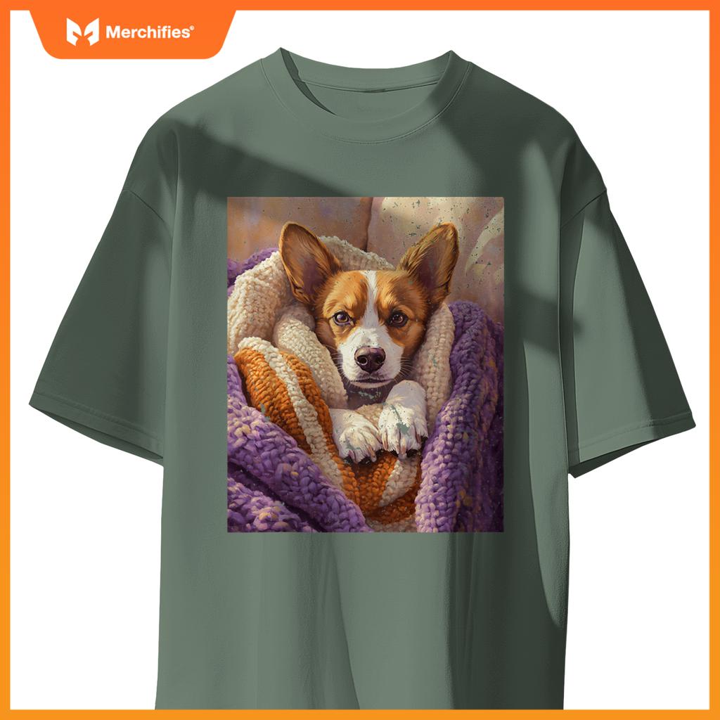 Cozy Dog Wrapped in Blanket Art for Pet Lovers T-Shirt