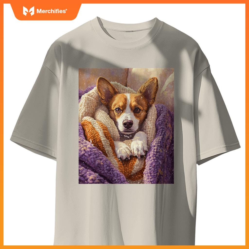 Cozy Dog Wrapped in Blanket Art for Pet Lovers T-Shirt
