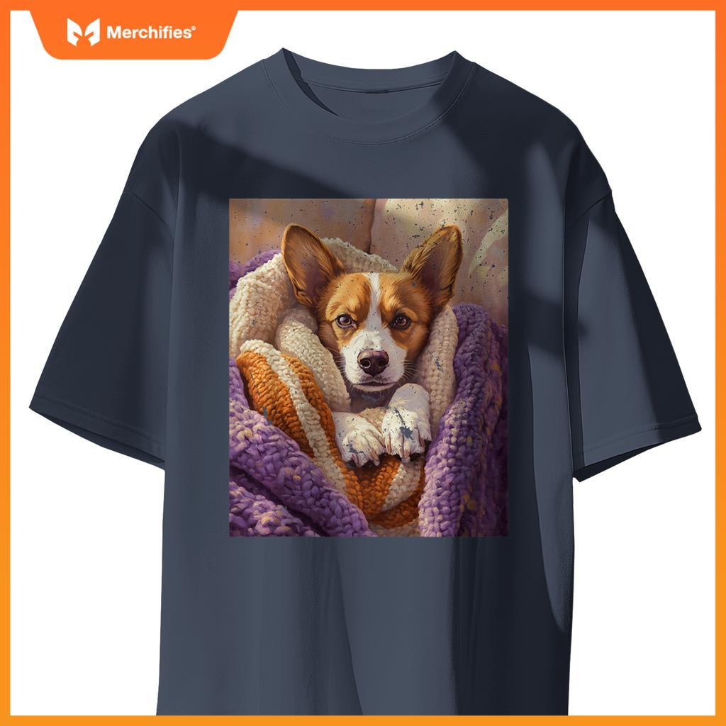 Cozy Dog Wrapped in Blanket Art for Pet Lovers T-Shirt