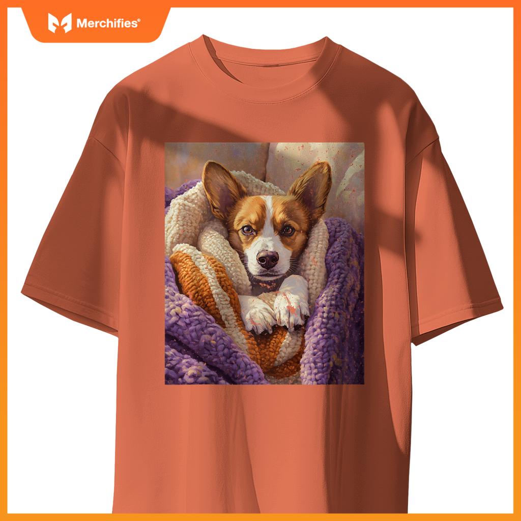 Cozy Dog Wrapped in Blanket Art for Pet Lovers T-Shirt