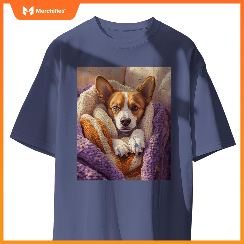 Cozy Dog Wrapped in Blanket Art for Pet Lovers T-Shirt