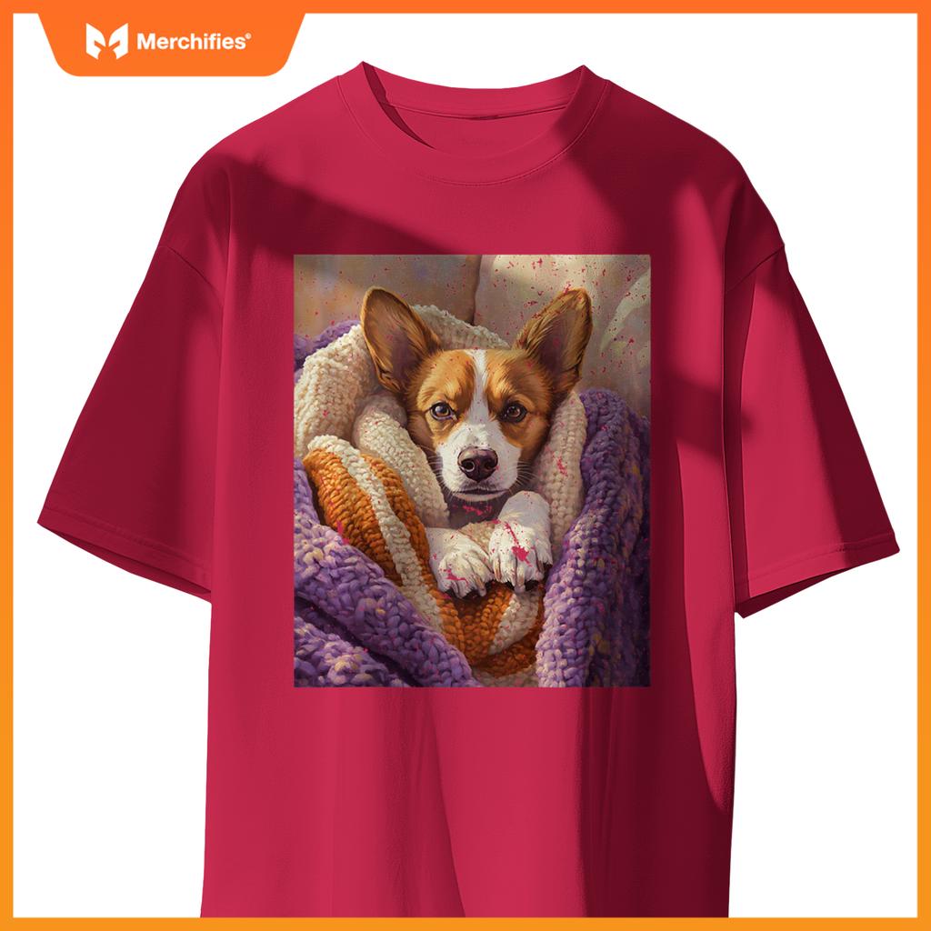 Cozy Dog Wrapped in Blanket Art for Pet Lovers T-Shirt