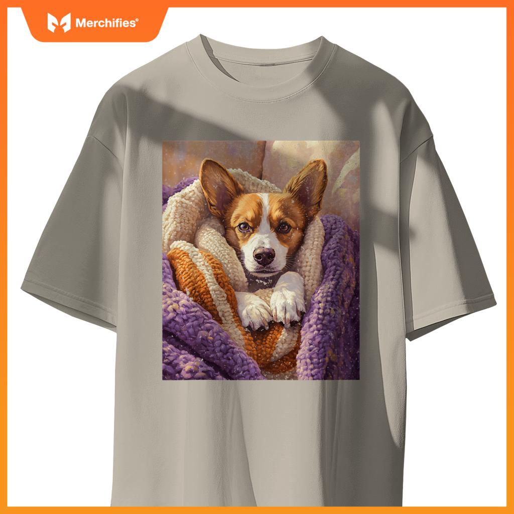 Cozy Dog Wrapped in Blanket Art for Pet Lovers T-Shirt