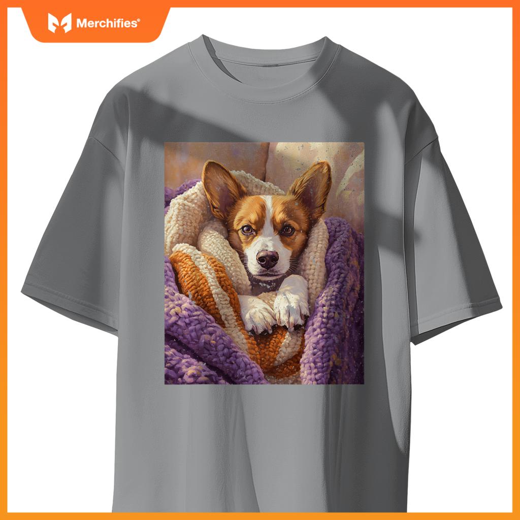 Cozy Dog Wrapped in Blanket Art for Pet Lovers T-Shirt