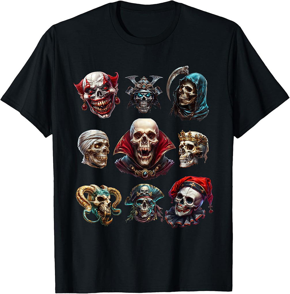 Creepy Horror Creature Skulls For Men Women Halloween Skull T-Shirt