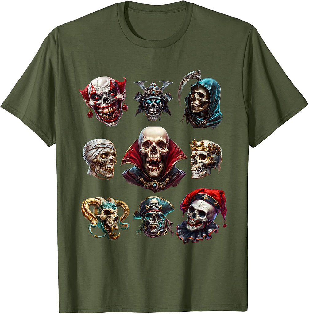 Creepy Horror Creature Skulls For Men Women Halloween Skull T-Shirt