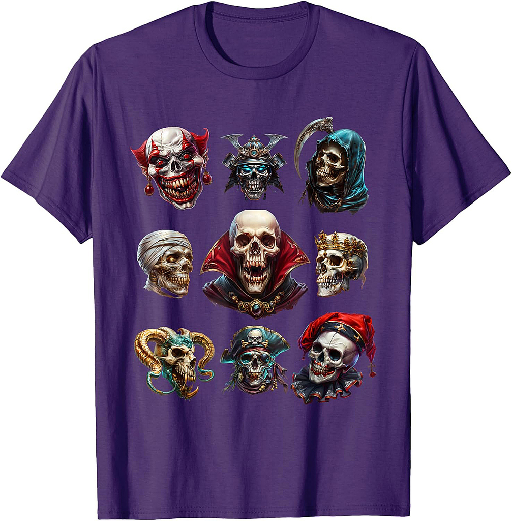 Creepy Horror Creature Skulls For Men Women Halloween Skull T-Shirt