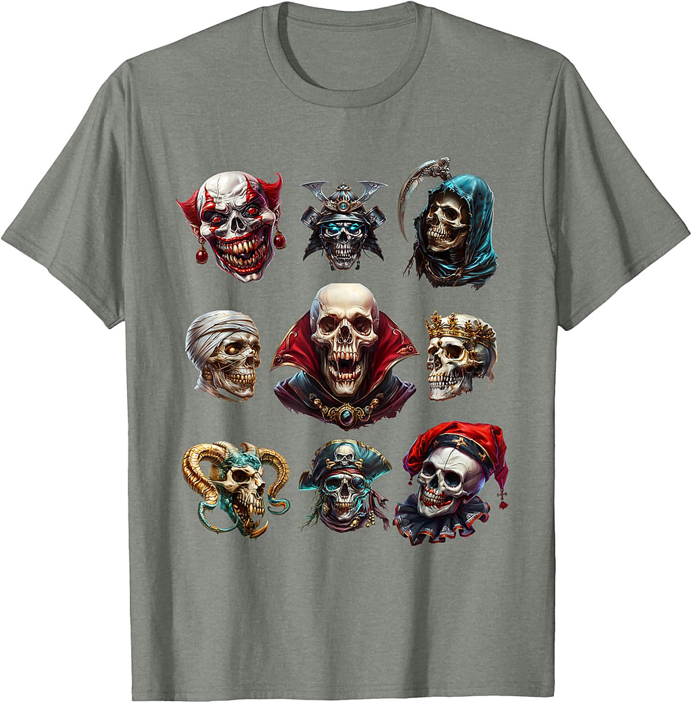 Creepy Horror Creature Skulls For Men Women Halloween Skull T-Shirt