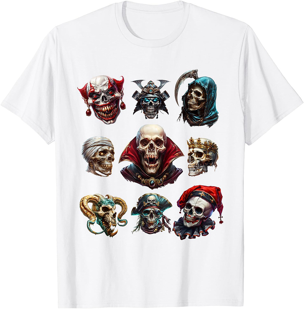 Creepy Horror Creature Skulls For Men Women Halloween Skull T-Shirt