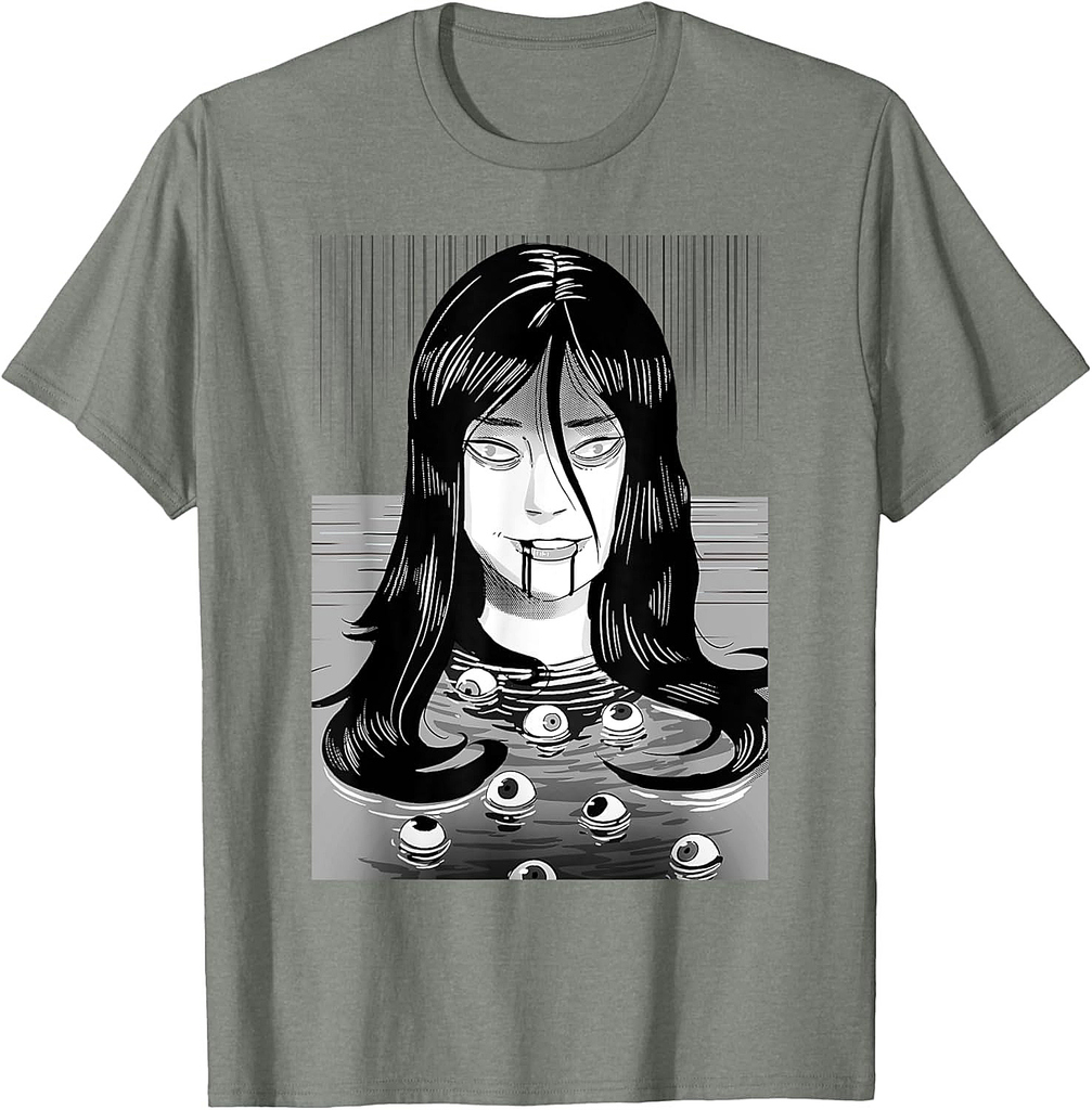 Creepy Horror Manga Anime Woman Eyes Bathtub Halloween Art T-Shirt