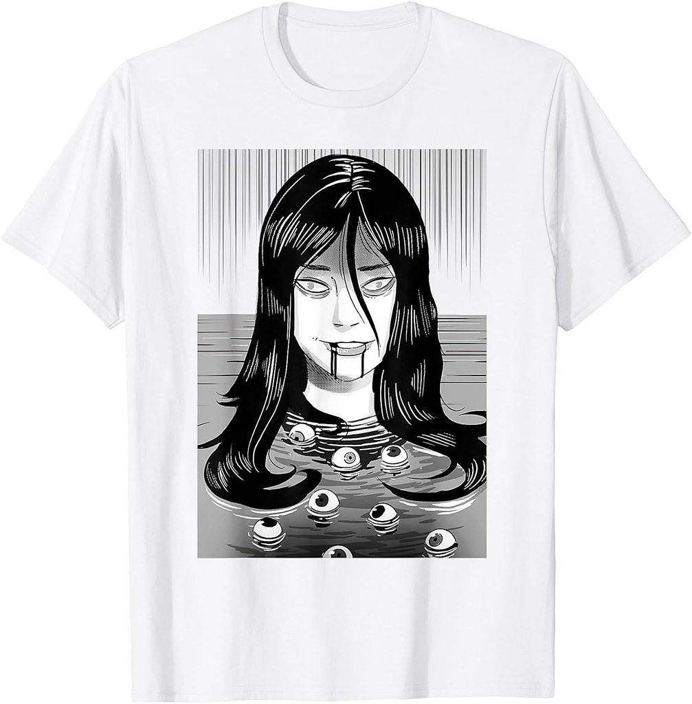 Creepy Horror Manga Anime Woman Eyes Bathtub Halloween Art T-Shirt