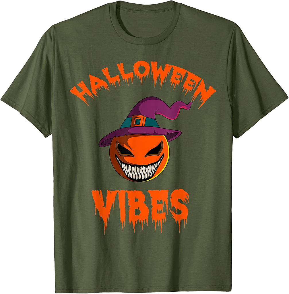 Creepy Jack O' Lantern Pumpkin Lantern Witch Hat Halloween T-Shirt