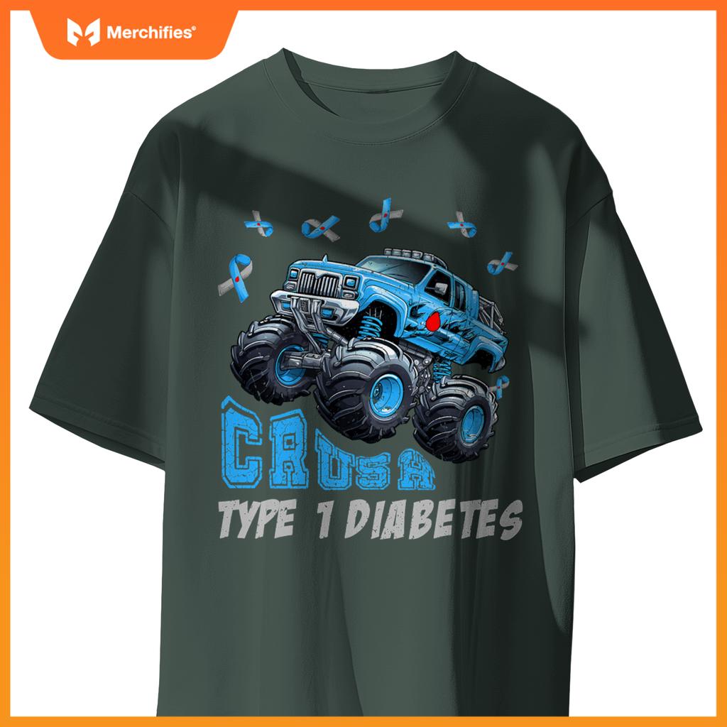 Crush Type 1 Diabetes Awareness T1D Warrior Monster Truck T-Shirt