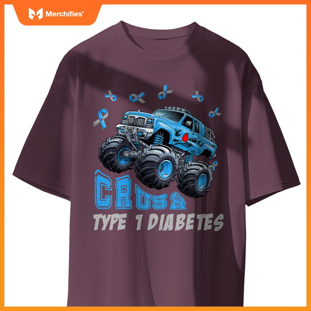 Crush Type 1 Diabetes Awareness T1D Warrior Monster Truck T-Shirt