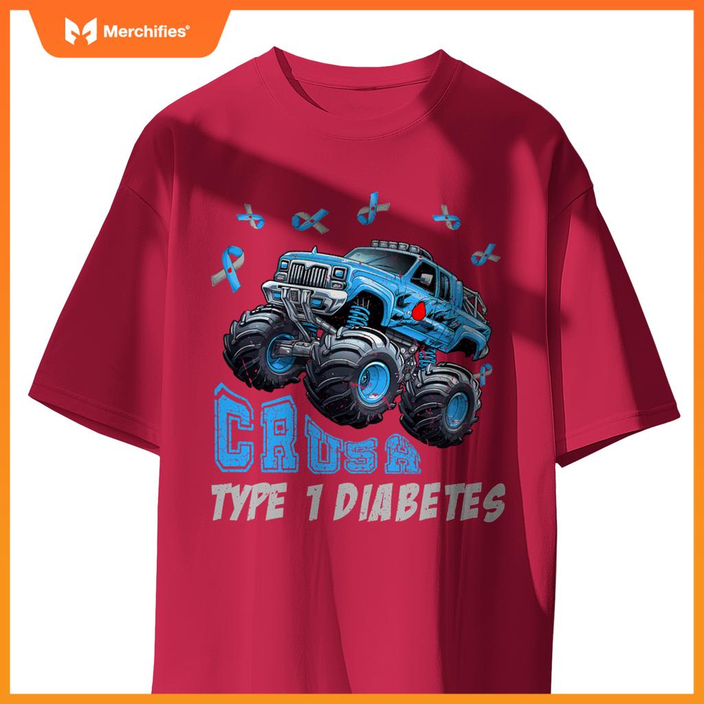 Crush Type 1 Diabetes Awareness T1D Warrior Monster Truck T-Shirt