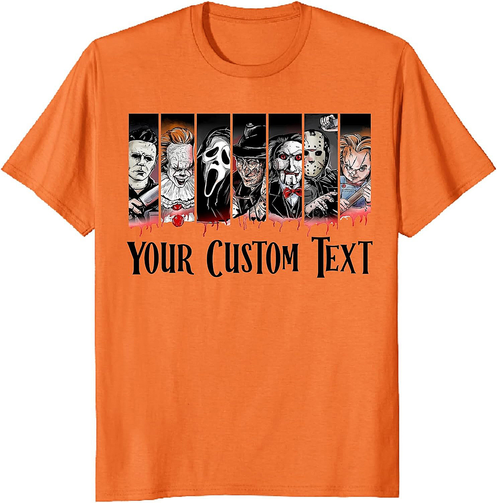 Custom Horror Movie Friends Halloween Shirt, Scary Graphic Short Sleeve Matching Halloween T-Shirts, Scary Character Apparel