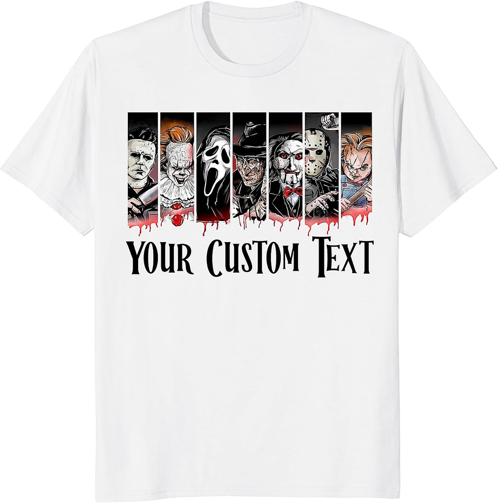 Custom Horror Movie Friends Halloween Shirt, Scary Graphic Short Sleeve Matching Halloween T-Shirts, Scary Character Apparel
