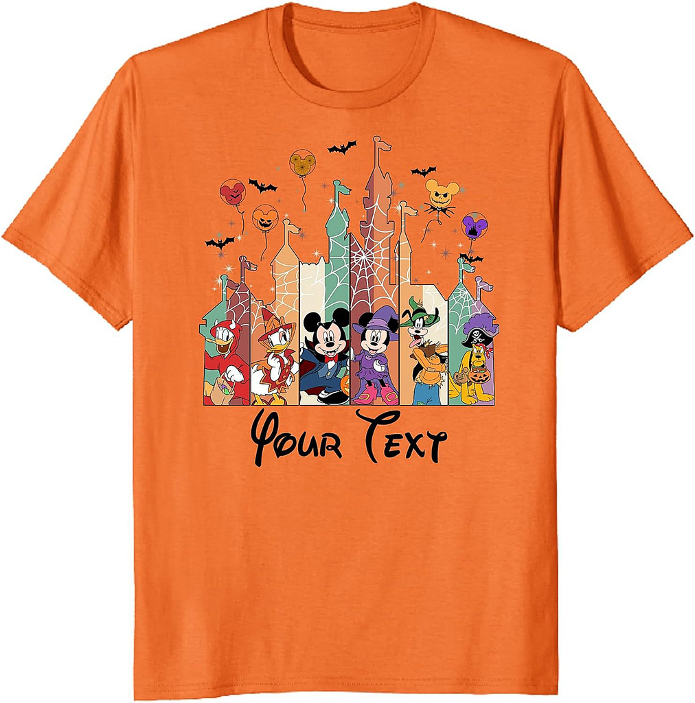Custom Magic Kingdom Castle Halloween T-Shirts, Personalized Mouse Ear Spider Bat Outfits, Spooky Mickey Minnie Shirts