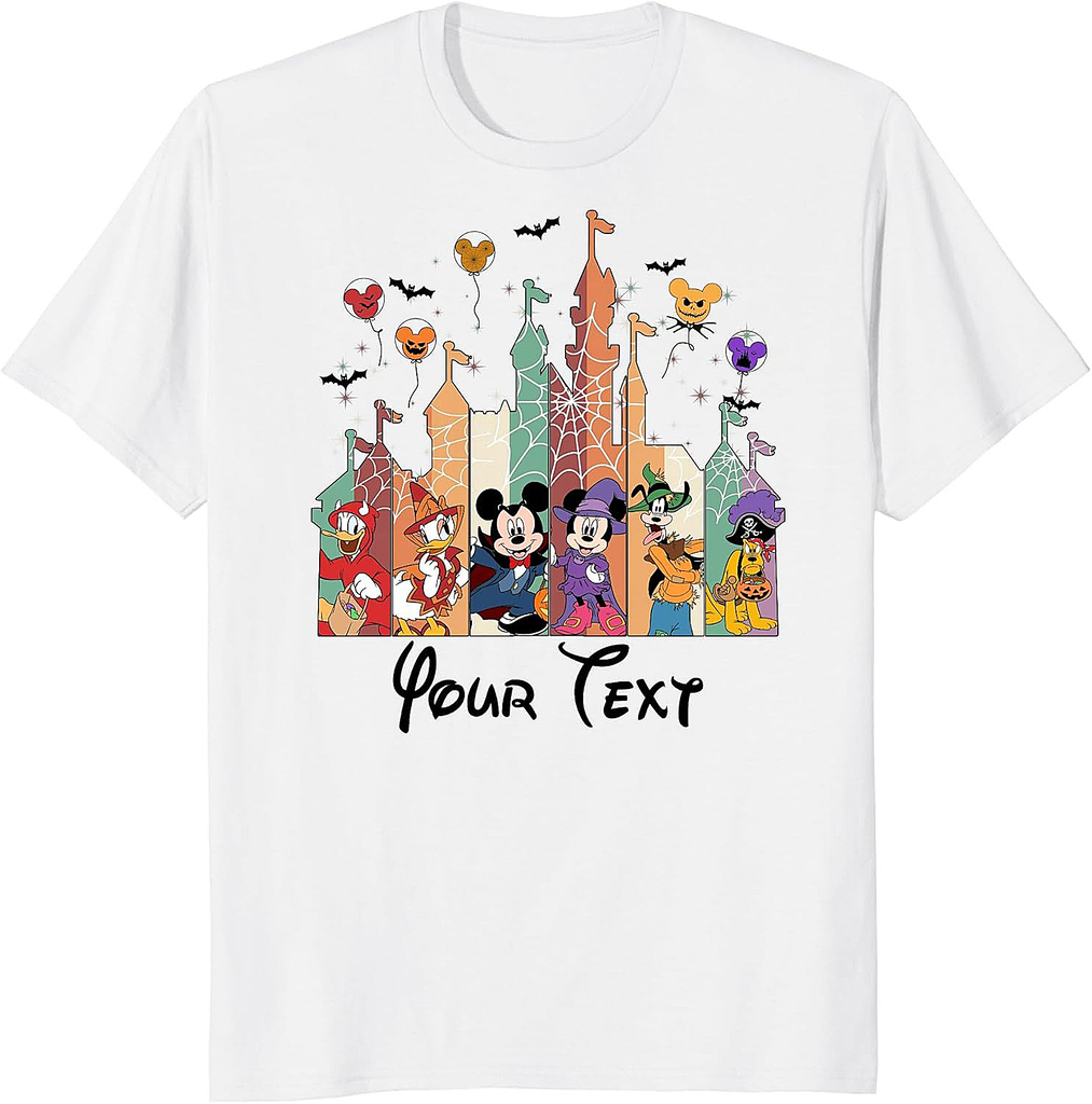Custom Magic Kingdom Castle Halloween T-Shirts, Personalized Mouse Ear Spider Bat Outfits, Spooky Mickey Minnie Shirts