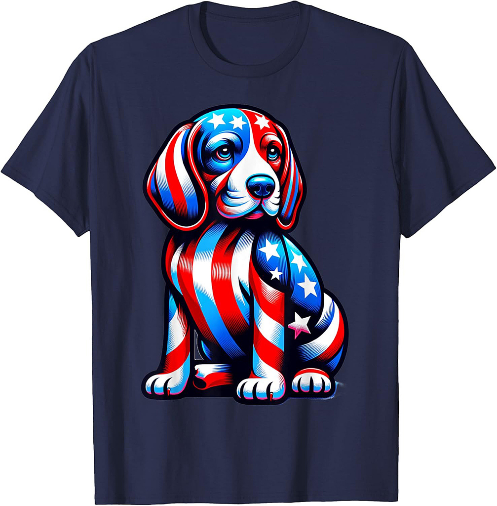 Cute Beagle Dog USA Flag Women Men Dog Lovers 4th Of July T-Shirt