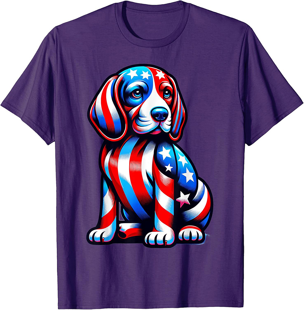 Cute Beagle Dog USA Flag Women Men Dog Lovers 4th Of July T-Shirt