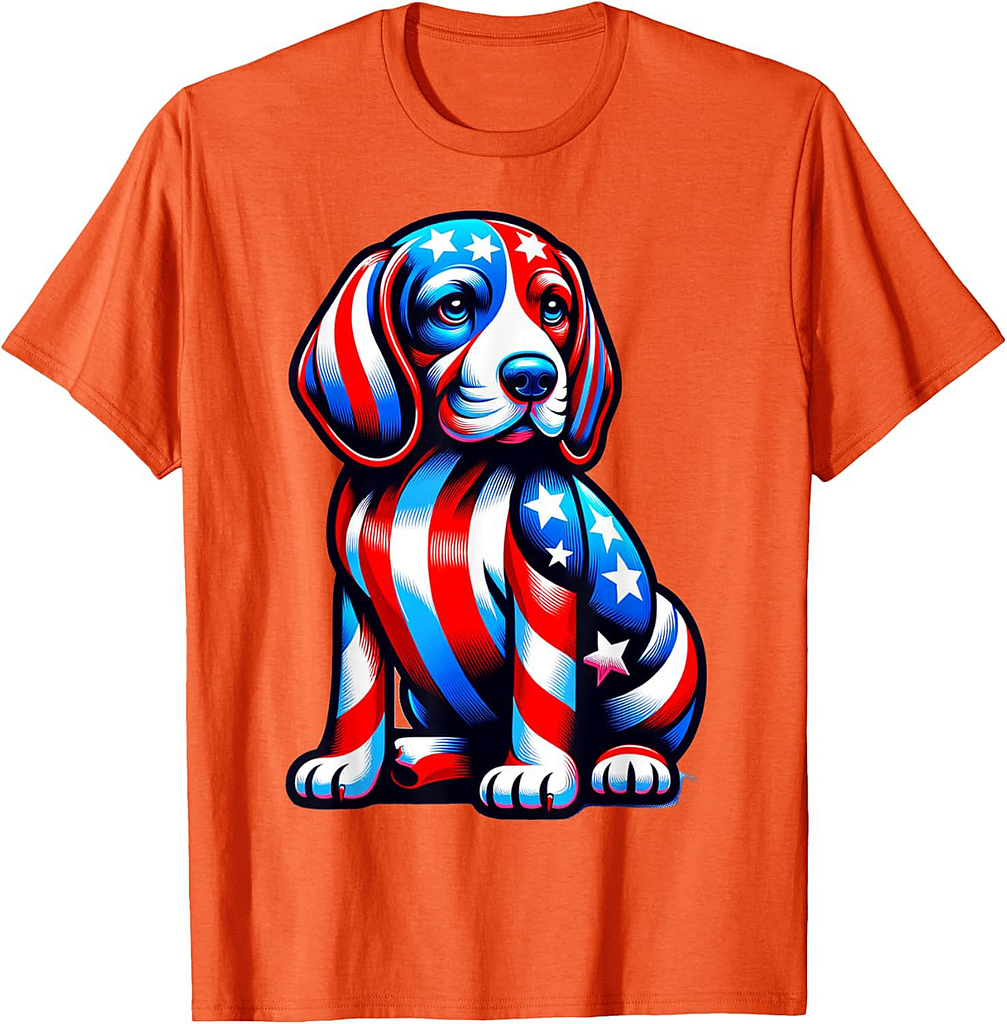 Cute Beagle Dog USA Flag Women Men Dog Lovers 4th Of July T-Shirt