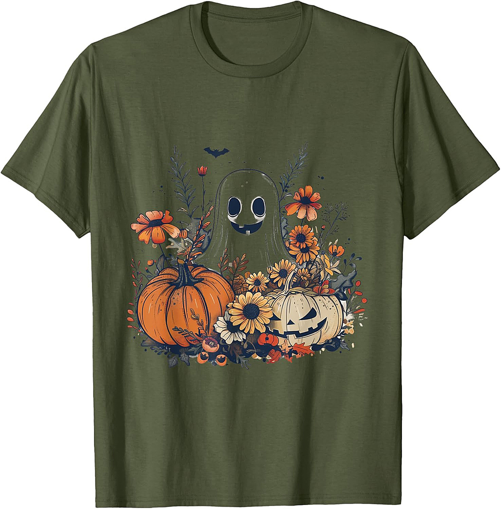 Cute Boho Flower Ghost Pumpkin Halloween Party Ghost Costume T-Shirt