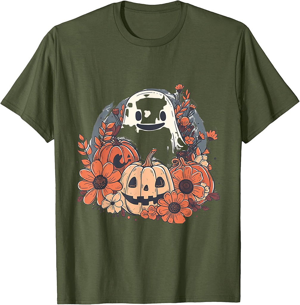Cute Boho Flower Ghost Pumpkin Halloween Party Ghost Costume T-Shirt