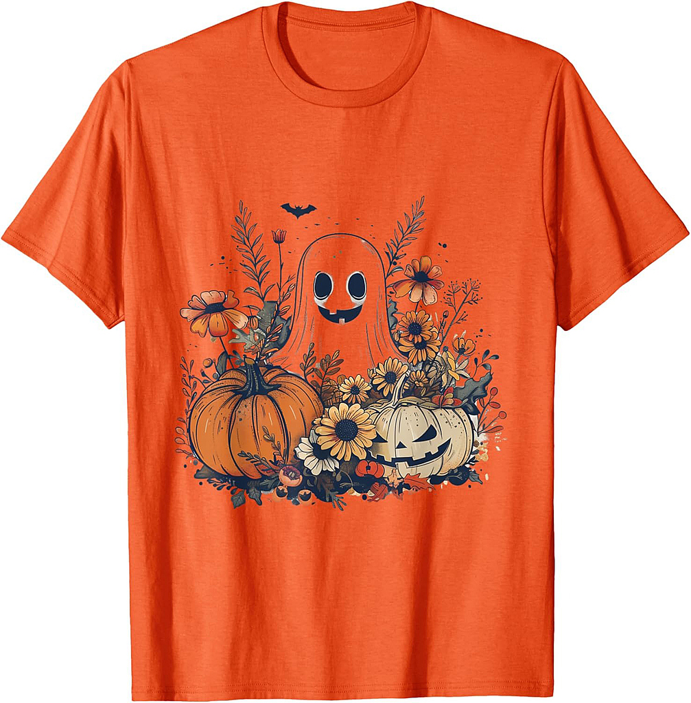 Cute Boho Flower Ghost Pumpkin Halloween Party Ghost Costume T-Shirt