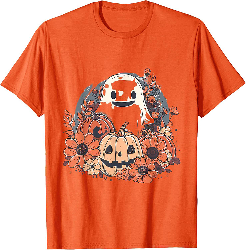 Cute Boho Flower Ghost Pumpkin Halloween Party Ghost Costume T-Shirt