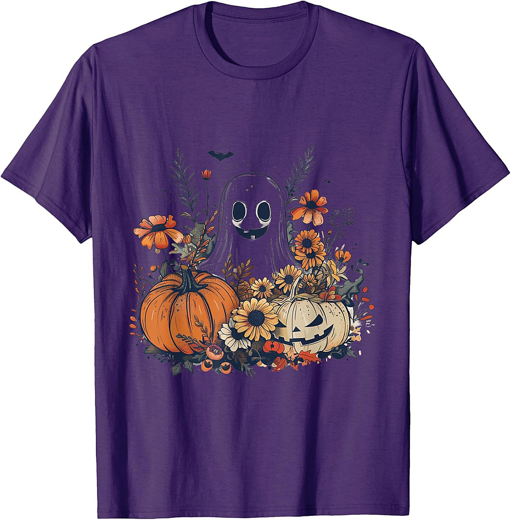 Cute Boho Flower Ghost Pumpkin Halloween Party Ghost Costume T-Shirt