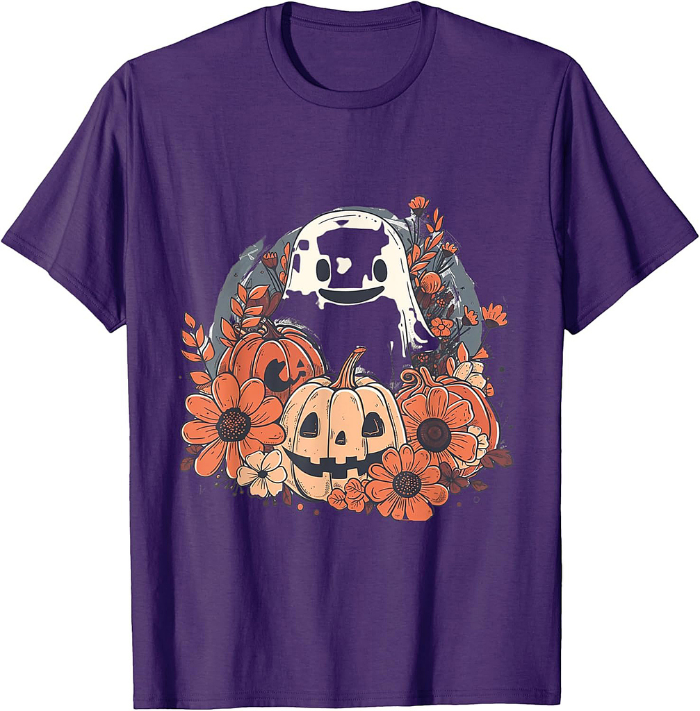 Cute Boho Flower Ghost Pumpkin Halloween Party Ghost Costume T-Shirt