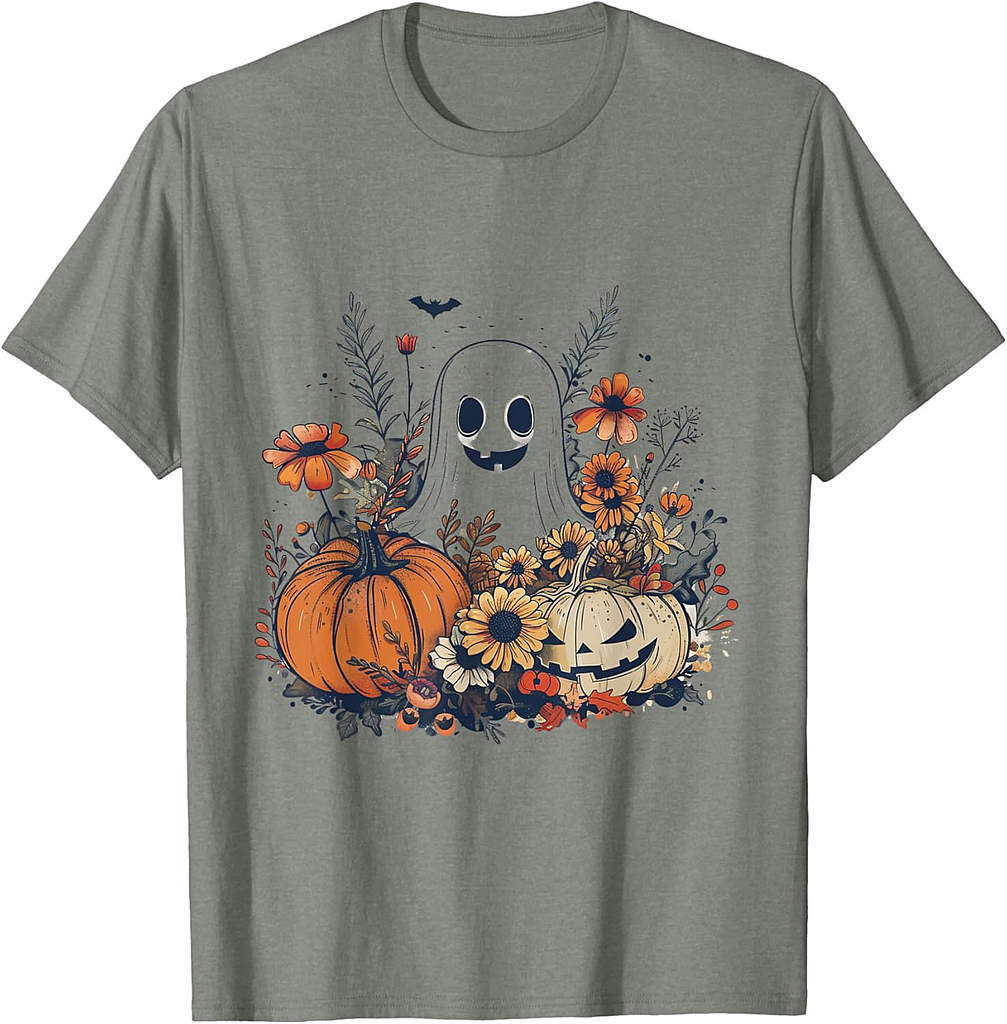 Cute Boho Flower Ghost Pumpkin Halloween Party Ghost Costume T-Shirt