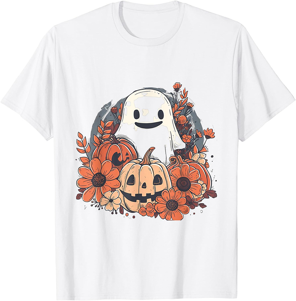 Cute Boho Flower Ghost Pumpkin Halloween Party Ghost Costume T-Shirt