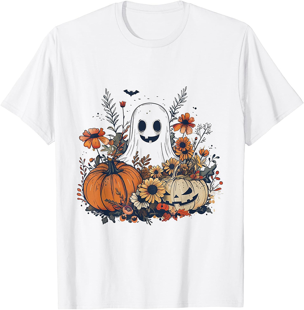 Cute Boho Flower Ghost Pumpkin Halloween Party Ghost Costume T-Shirt