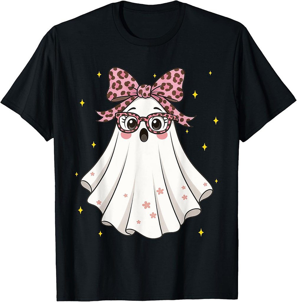 Cute Boo Leopard Ghost Halloween Costumes Shirt Women Girl T-Shirt