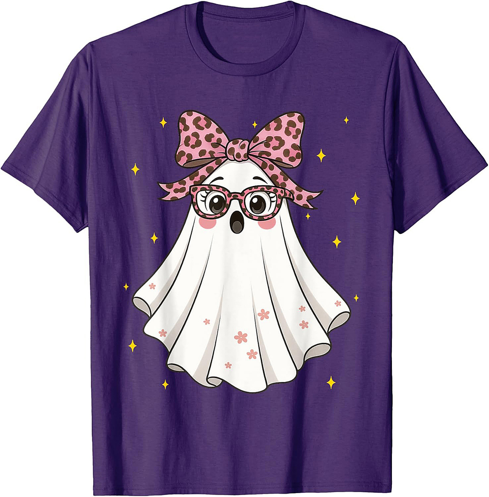 Cute Boo Leopard Ghost Halloween Costumes Shirt Women Girl T-Shirt