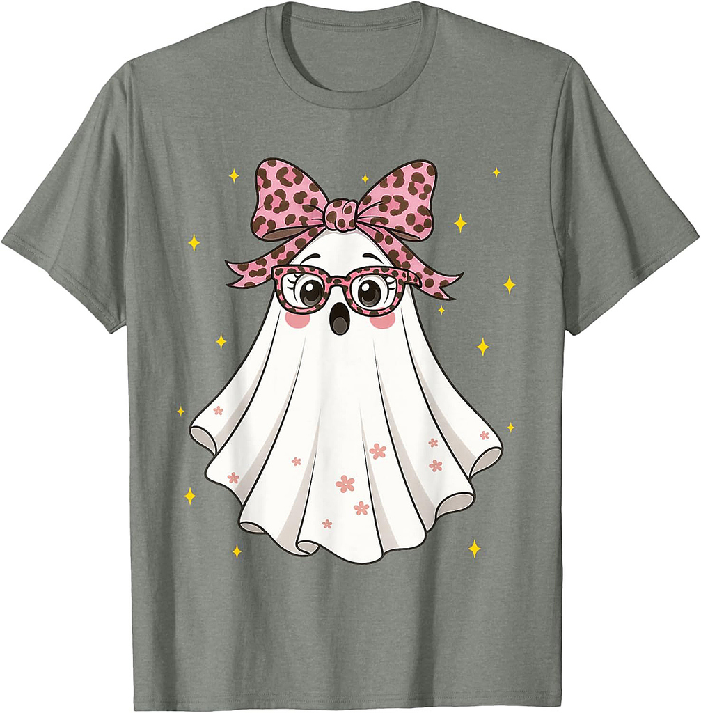 Cute Boo Leopard Ghost Halloween Costumes Shirt Women Girl T-Shirt