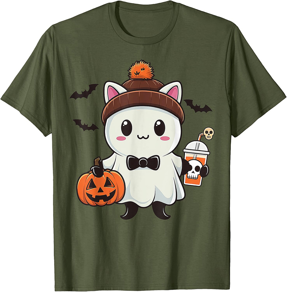 Cute Cat Ghost Halloween Gifts For Cat Lover Cat Mom Cat Dad T-Shirt