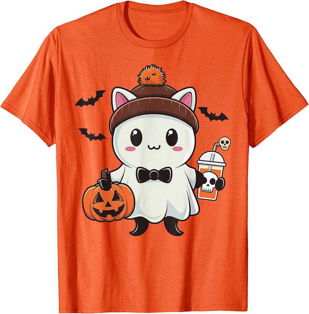 Cute Cat Ghost Halloween Gifts For Cat Lover Cat Mom Cat Dad T-Shirt