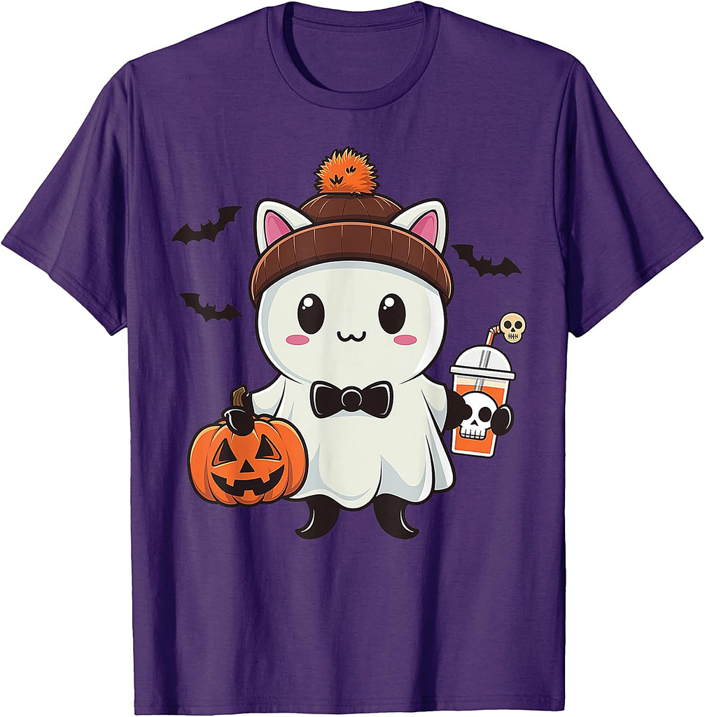 Cute Cat Ghost Halloween Gifts For Cat Lover Cat Mom Cat Dad T-Shirt