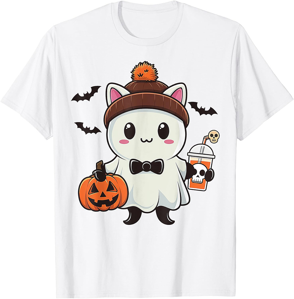 Cute Cat Ghost Halloween Gifts For Cat Lover Cat Mom Cat Dad T-Shirt