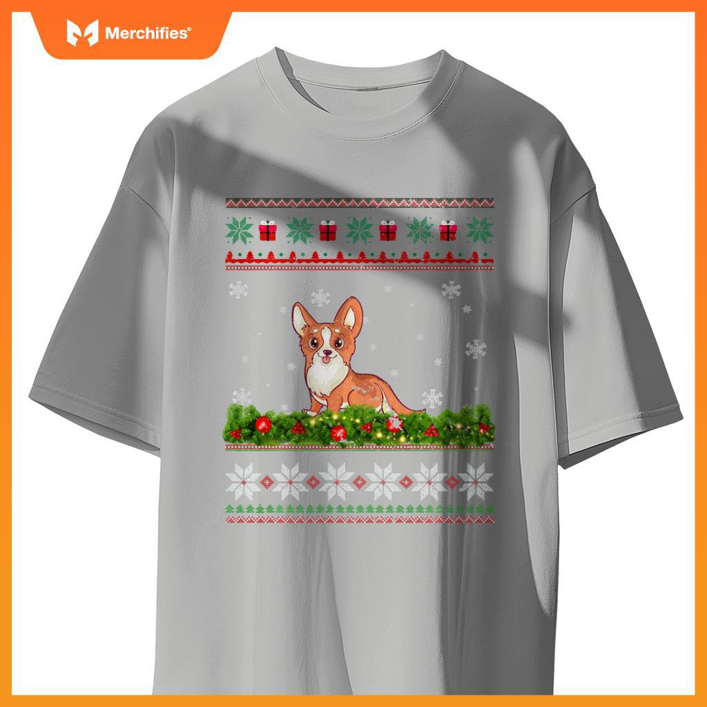 Cute Dog Xmas Ugly Lighting Santa Christmas T-Shirt