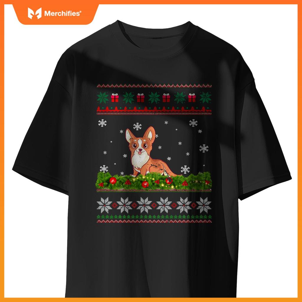 Cute Dog Xmas Ugly Lighting Santa Christmas T-Shirt