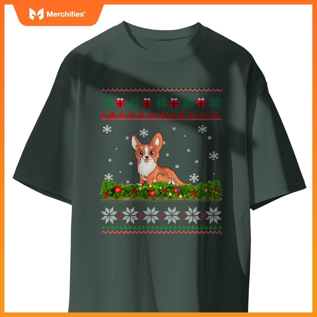 Cute Dog Xmas Ugly Lighting Santa Christmas T-Shirt