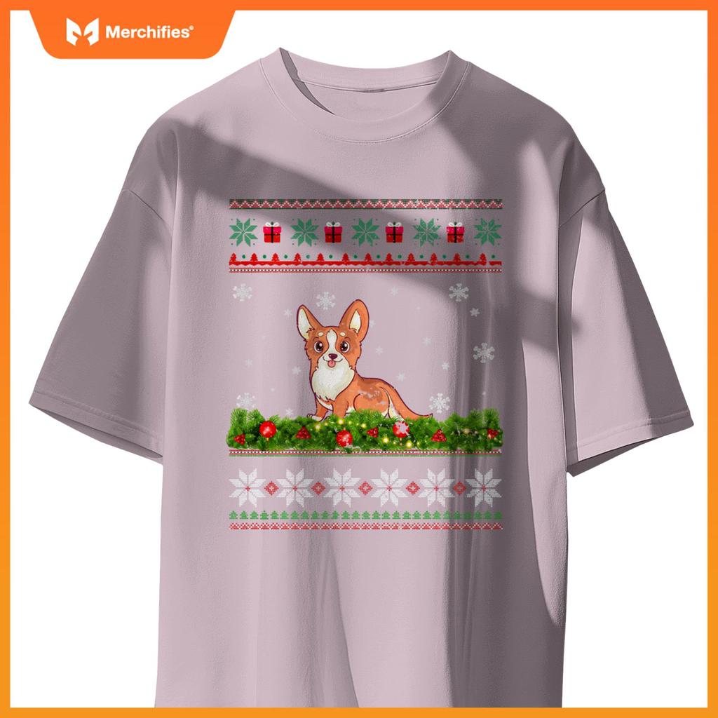 Cute Dog Xmas Ugly Lighting Santa Christmas T-Shirt