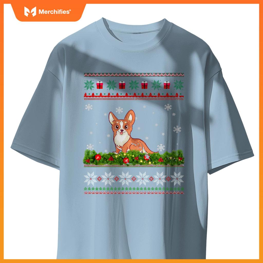 Cute Dog Xmas Ugly Lighting Santa Christmas T-Shirt