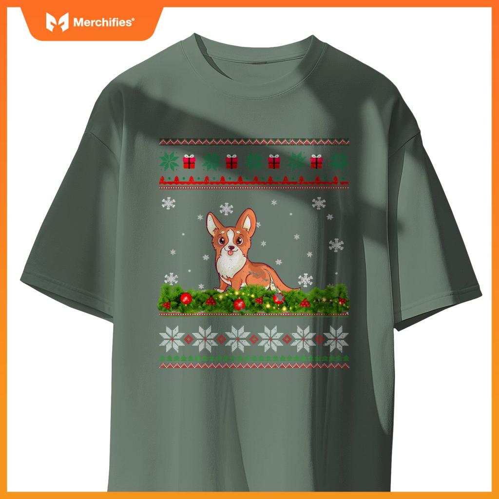 Cute Dog Xmas Ugly Lighting Santa Christmas T-Shirt
